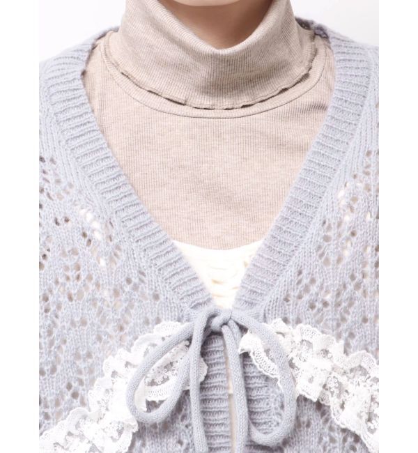 merry jenny「透かし編みフリルニットカーディガン」|カーディガン|