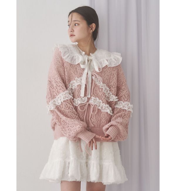 merry jenny「透かし編みフリルニットカーディガン」|カーディガン|