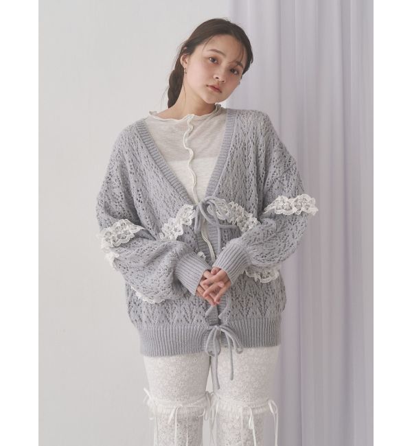 merry jenny「透かし編みフリルニットカーディガン」|カーディガン|