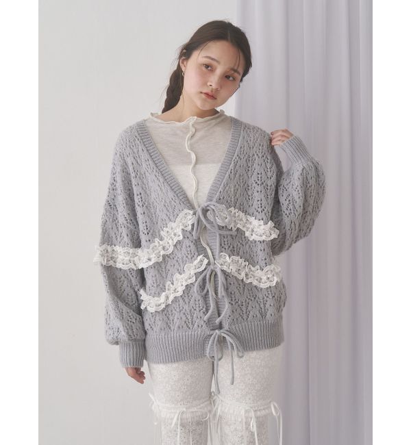 merry jenny「透かし編みフリルニットカーディガン」|カーディガン|