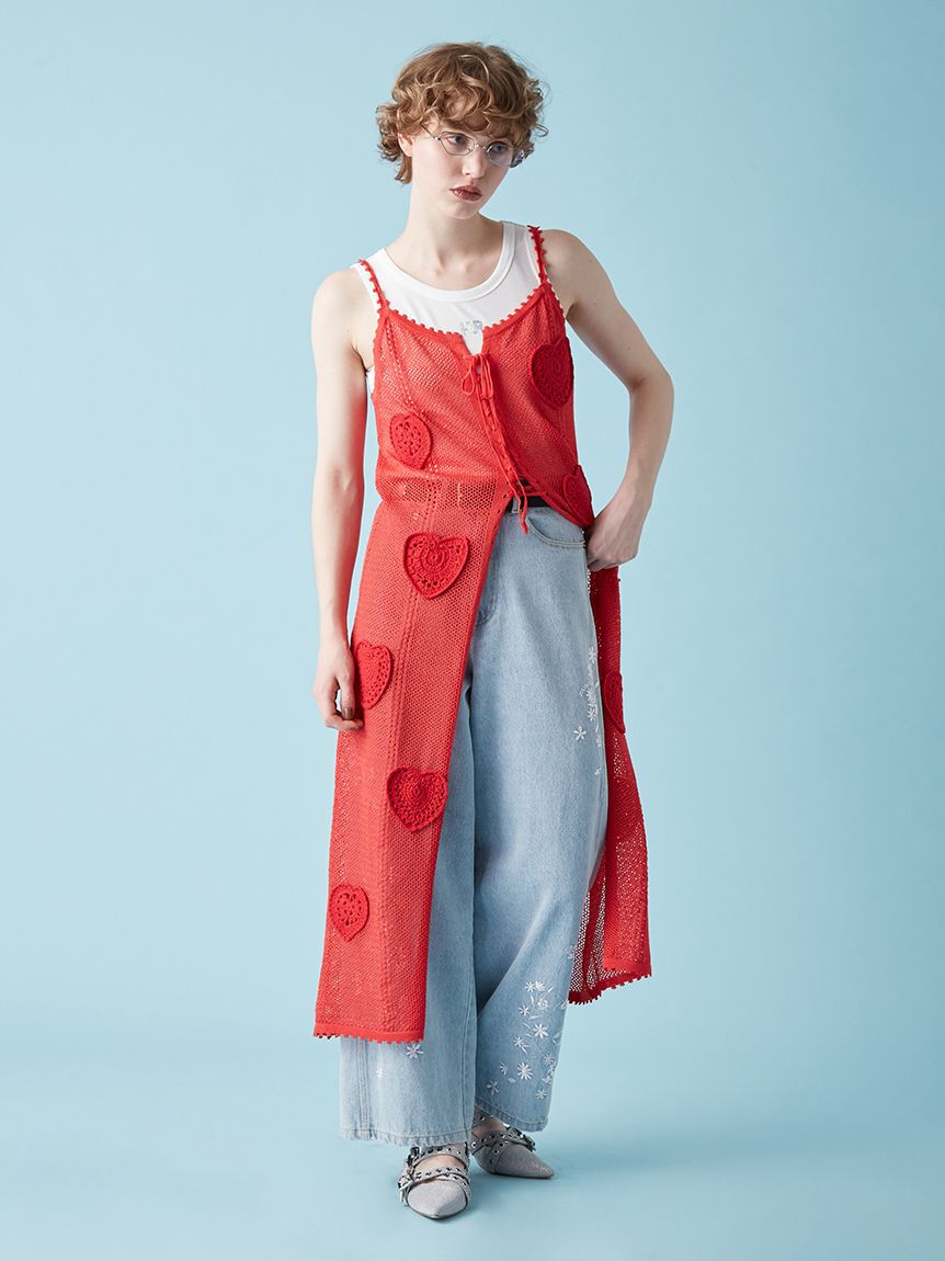 FURFUR「ハートクロシェキャミワンピース」|ワンピース|RED