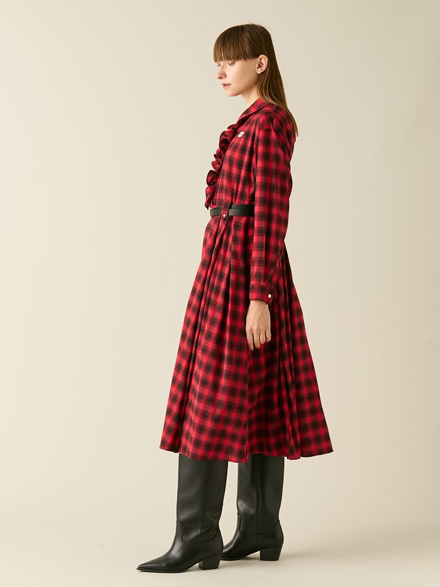 FURFUR「【限定サイズ】ベルト付きフリルシャツワンピース」|ワンピース|