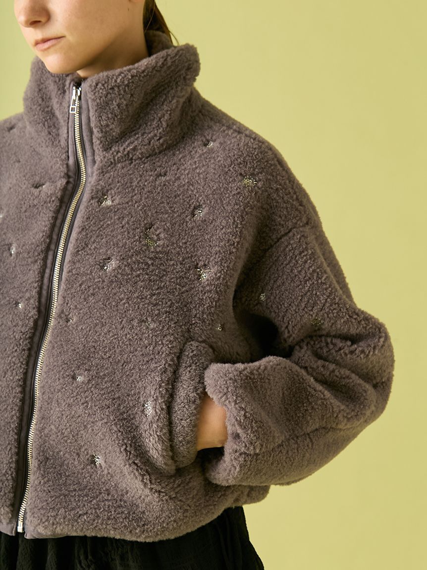 FURFUR「フラワービーズ刺繍ボアブルゾン」|ブルゾン・スタジャン|