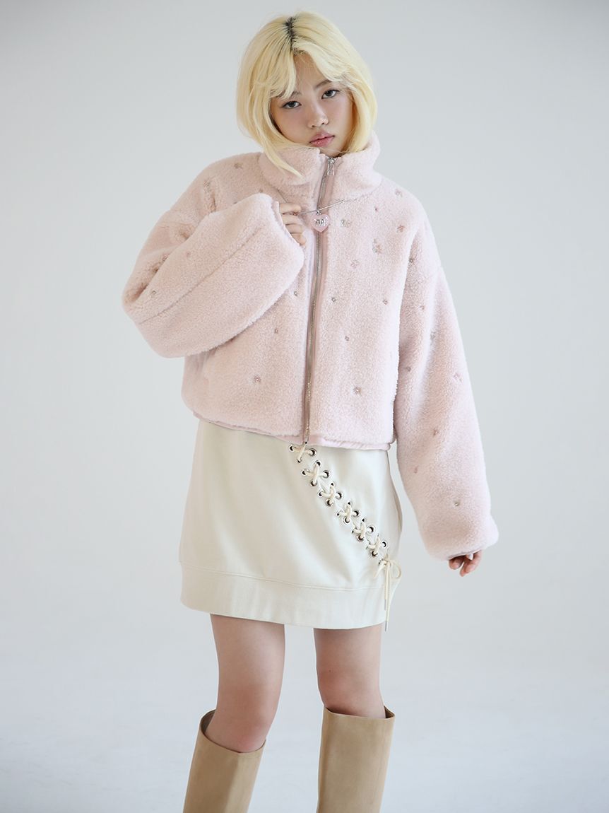 FURFUR「フラワービーズ刺繍ボアブルゾン」|ブルゾン・スタジャン|