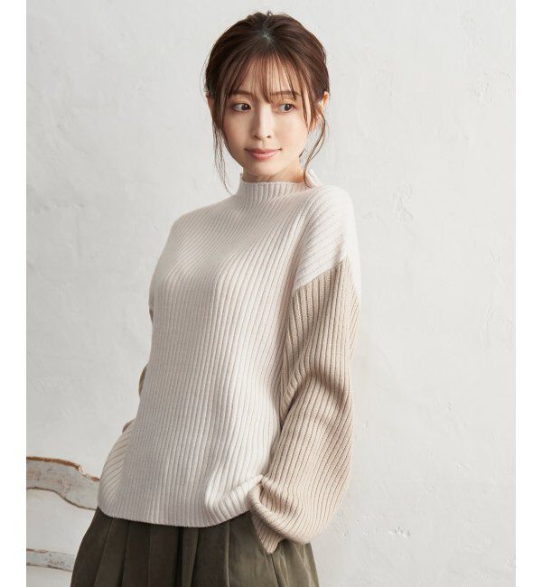 ikka「配色ワイドリブニット」|プルオーバー|