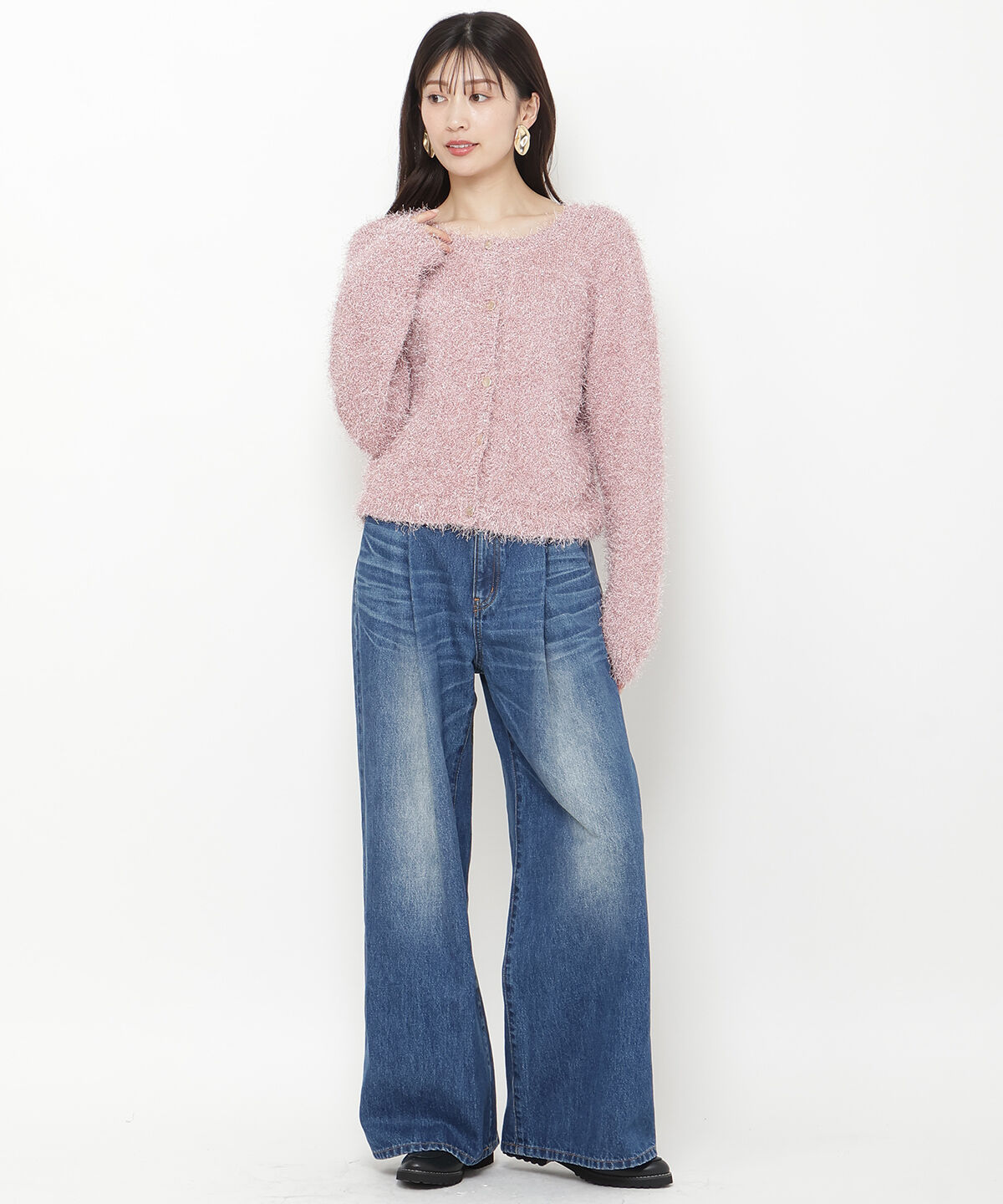 アンドクチュール「ラメフリンジフェザーカーディガン」|カーディガン|