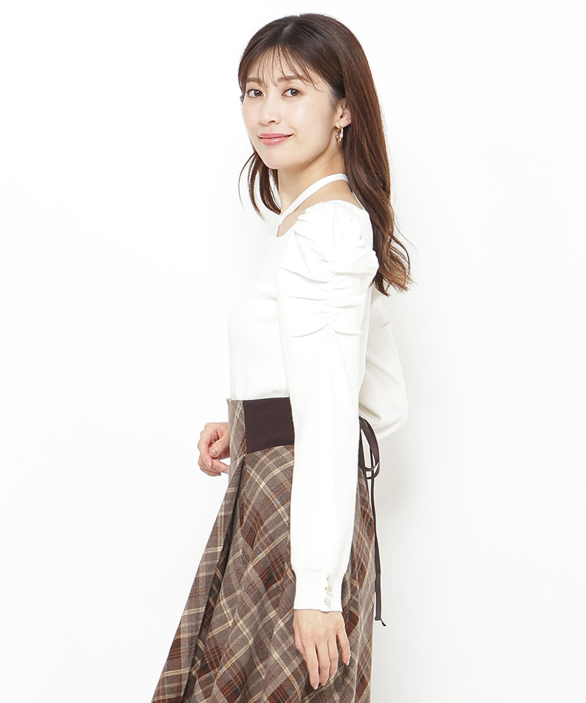 アンドクチュール「スクエアネック袖ギャザーラメプルオーバー」|ニット・セーター|