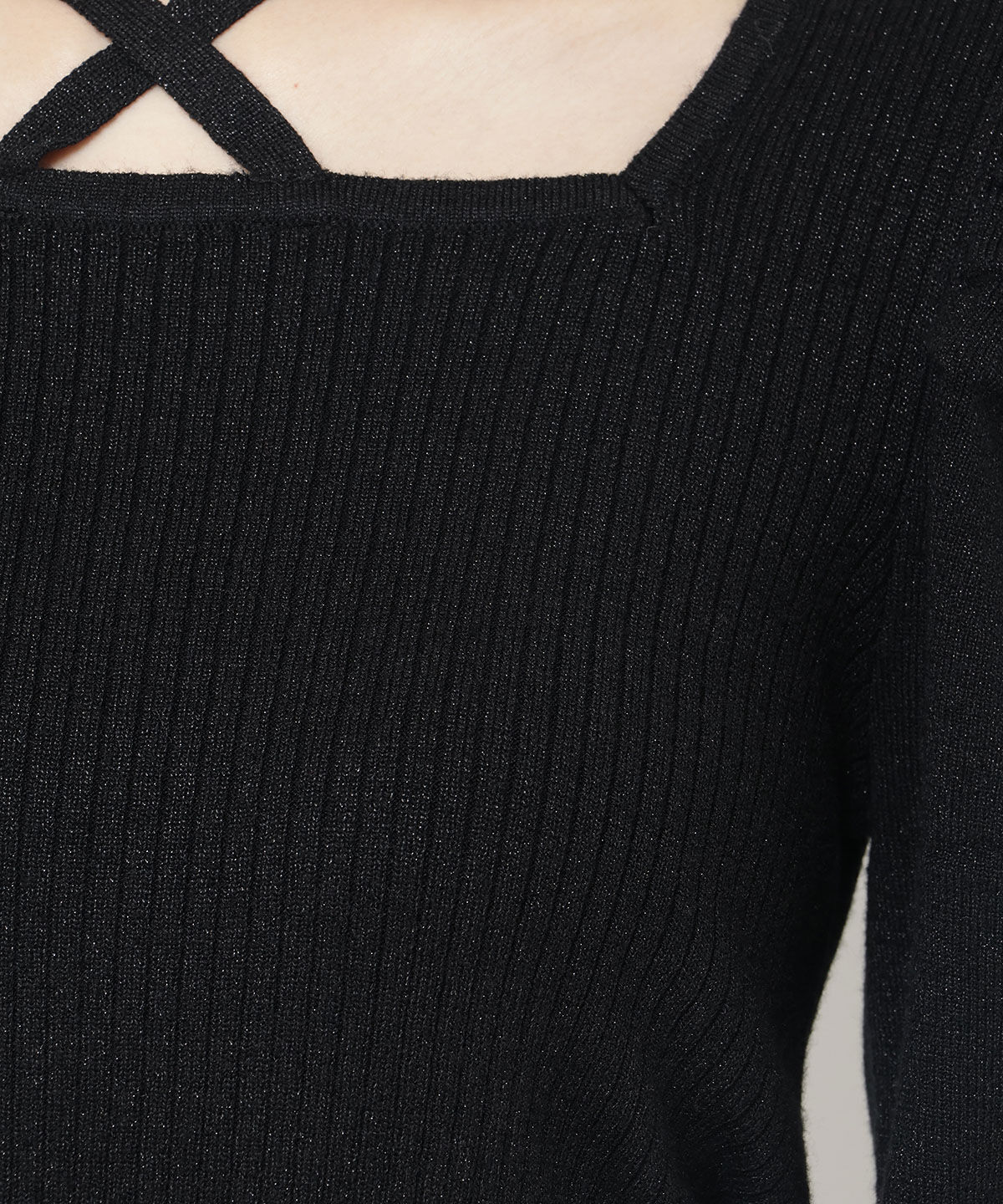 アンドクチュール「スクエアネック袖ギャザーラメプルオーバー」|ニット・セーター|