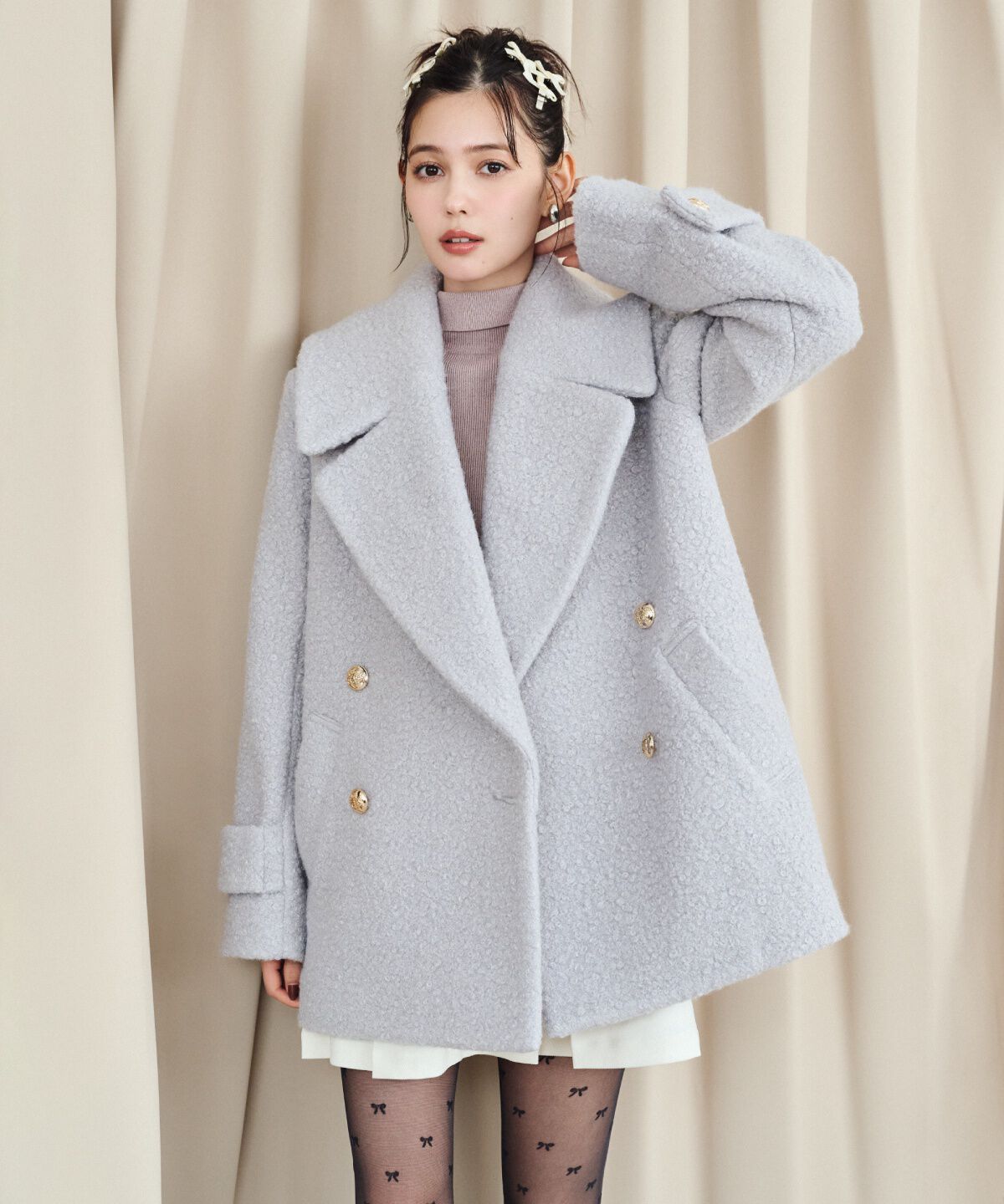 REDYAZEL「ボアダブルミドルコート」|ステンカラーコート|