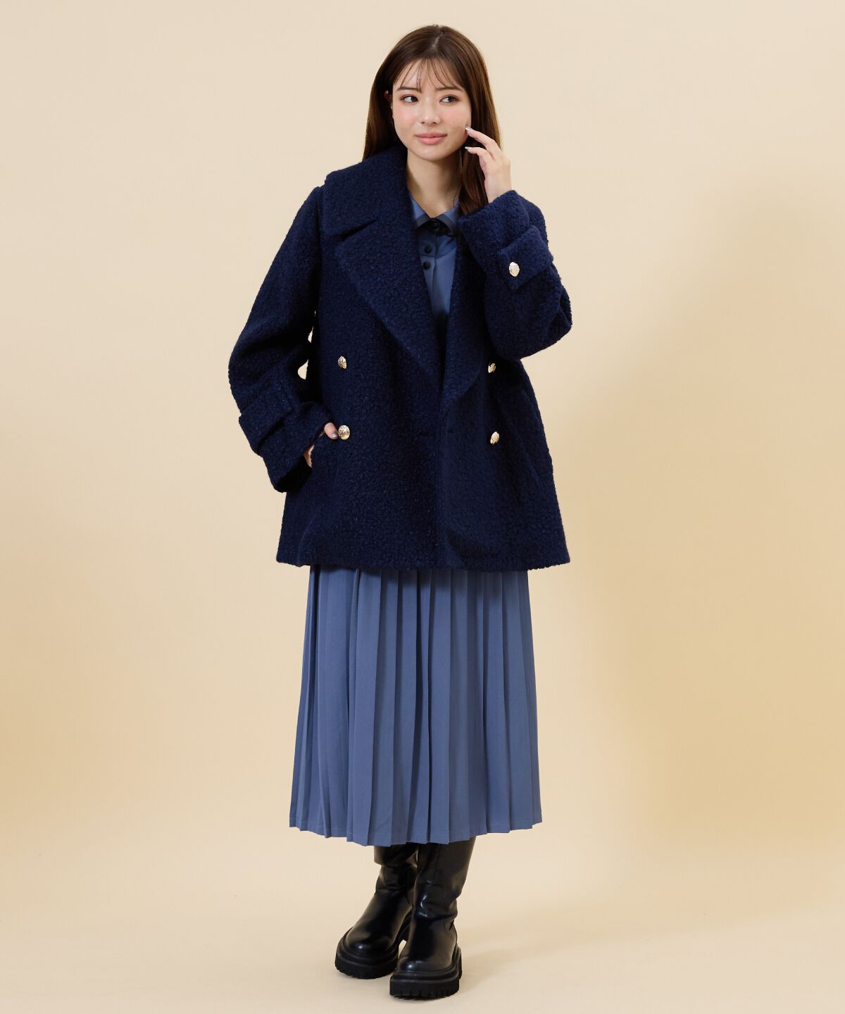 REDYAZEL「ボアダブルミドルコート」|ステンカラーコート|