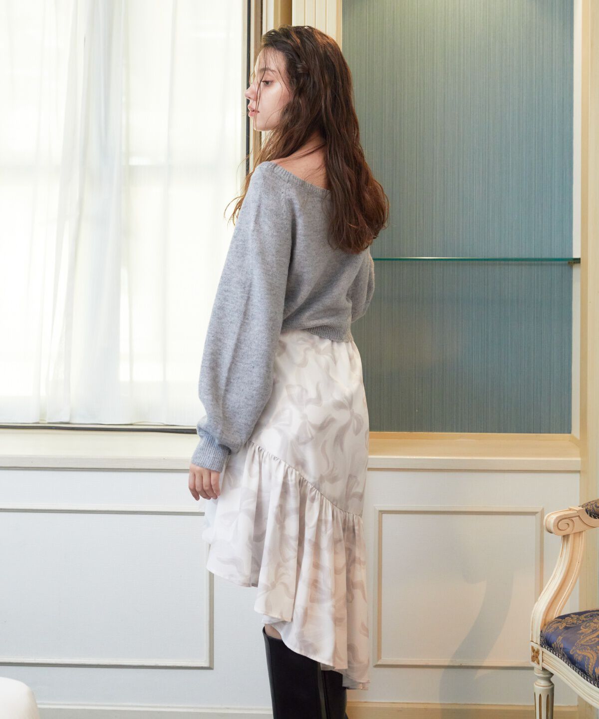 REDYAZEL「ワンショルリボンレースニット」|ニット・セーター|