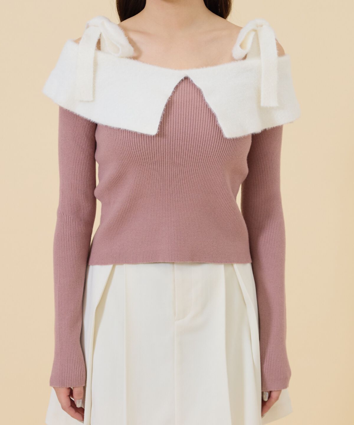 REDYAZEL「シャギーリボンオフショルニットトップス」|ニット・セーター|