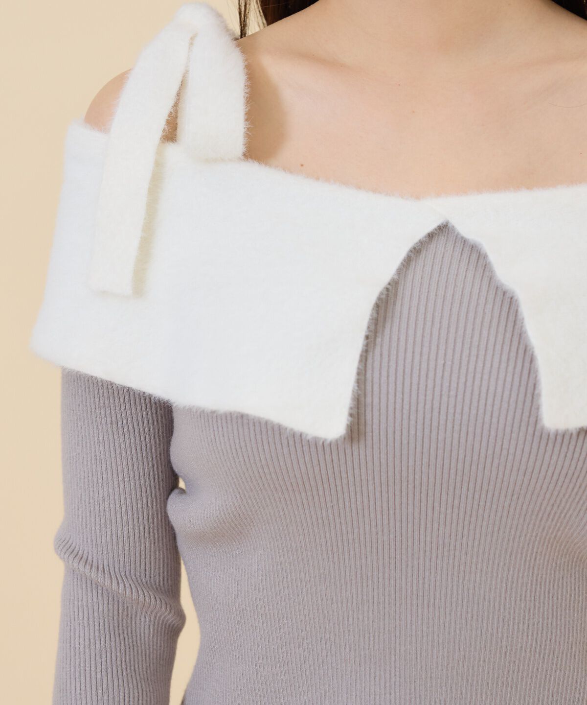 REDYAZEL「シャギーリボンオフショルニットトップス」|ニット・セーター|