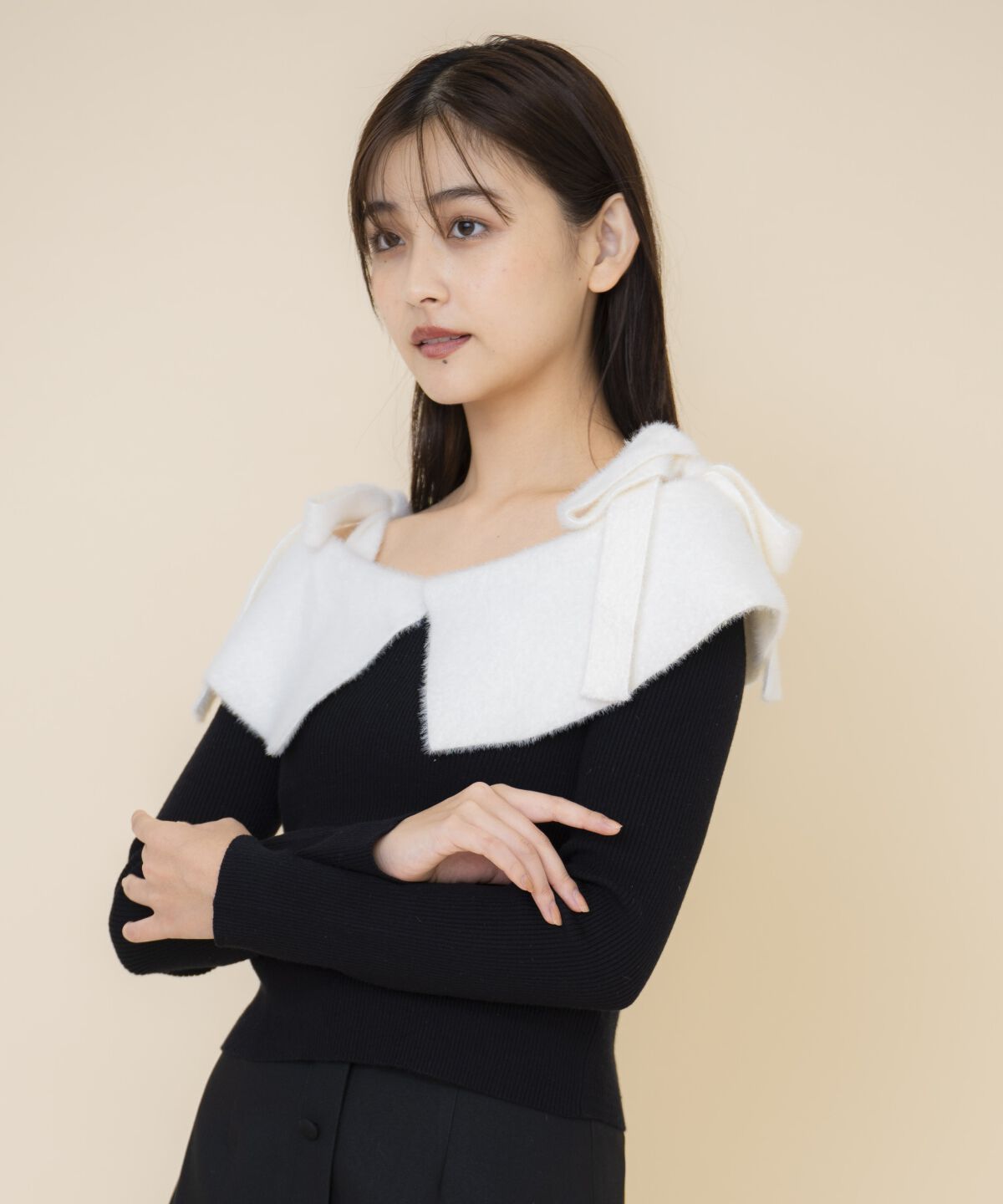 REDYAZEL「シャギーリボンオフショルニットトップス」|ニット・セーター|