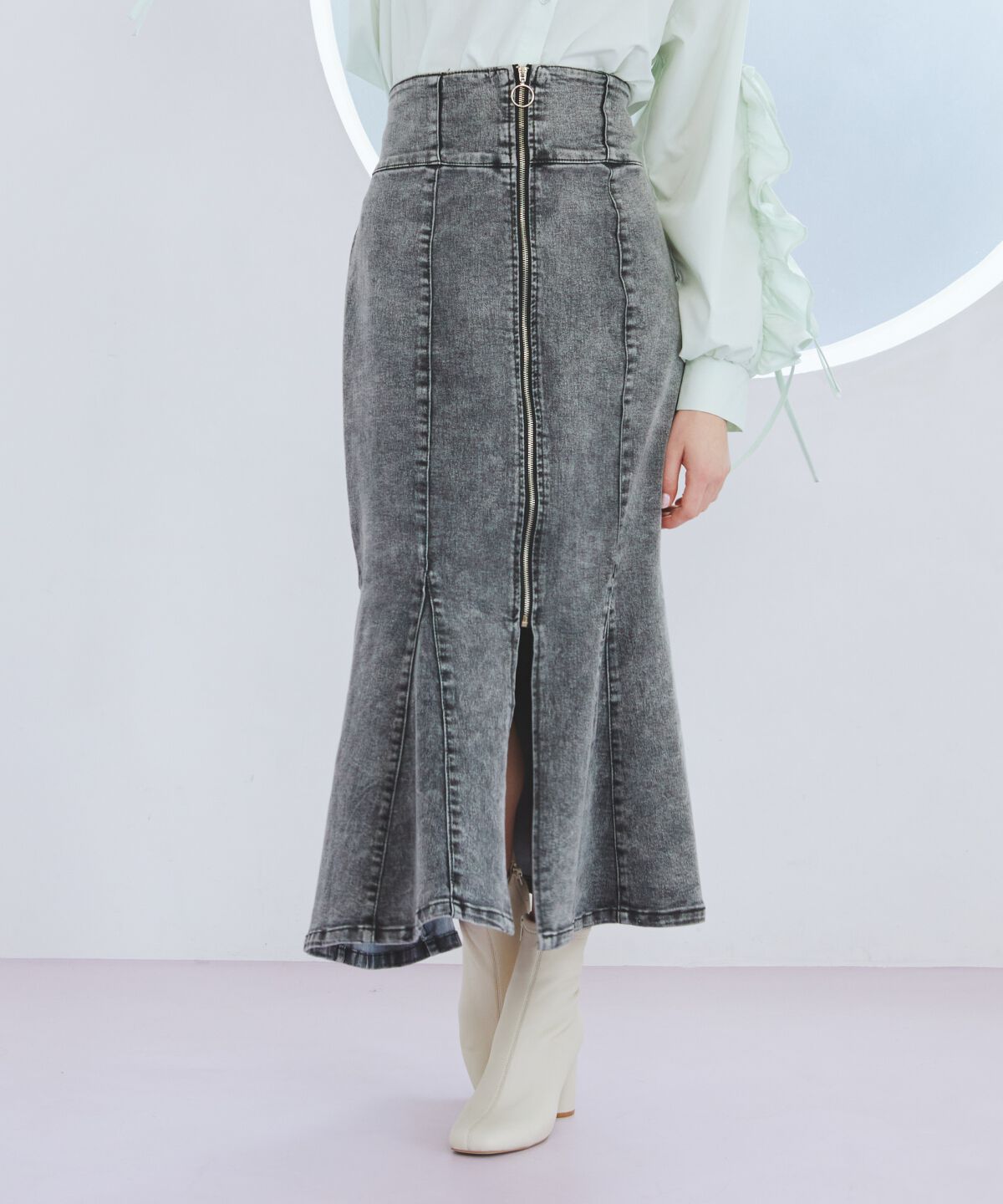 REDYAZEL「フロントジップデニムマーメイドスカート」|タイト|