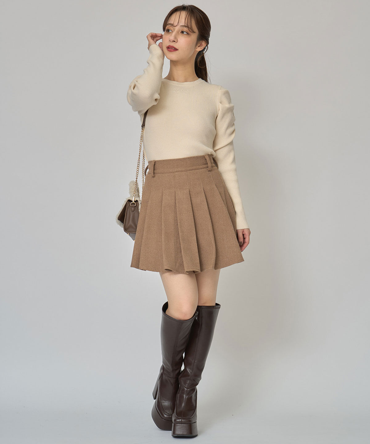 REDYAZEL「パワショルロゴリブニットトップス」|ニット・セーター|