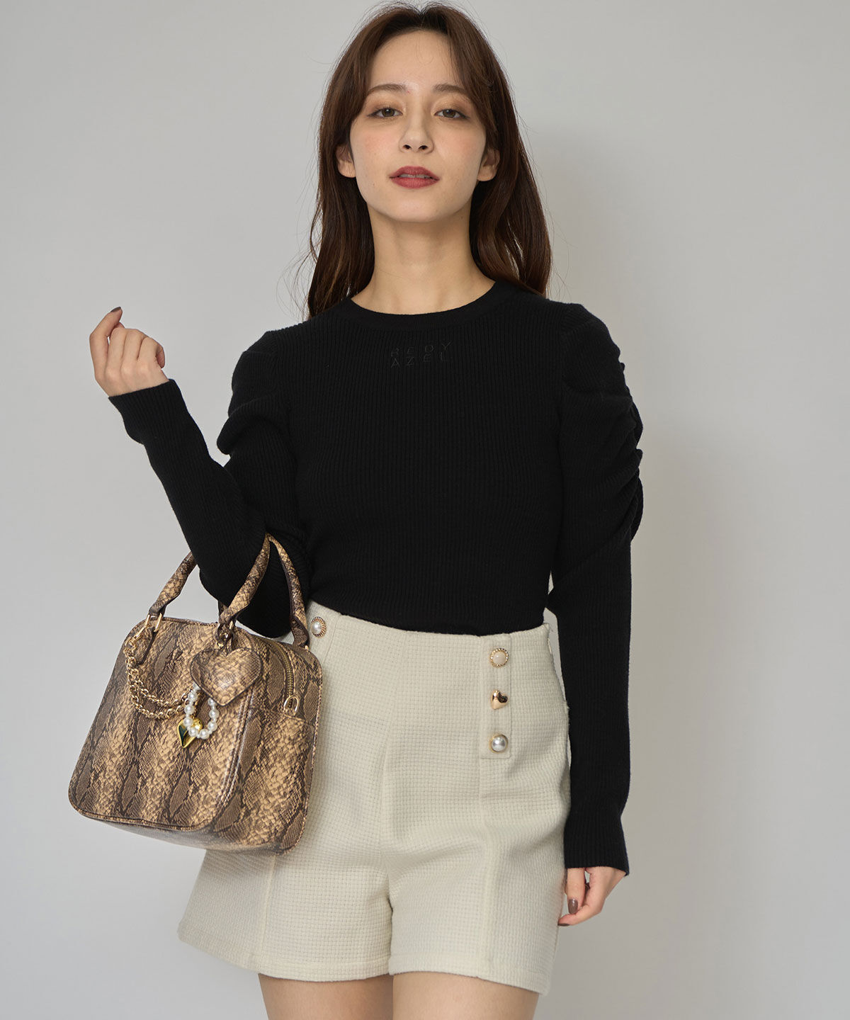 REDYAZEL「パワショルロゴリブニットトップス」|ニット・セーター|