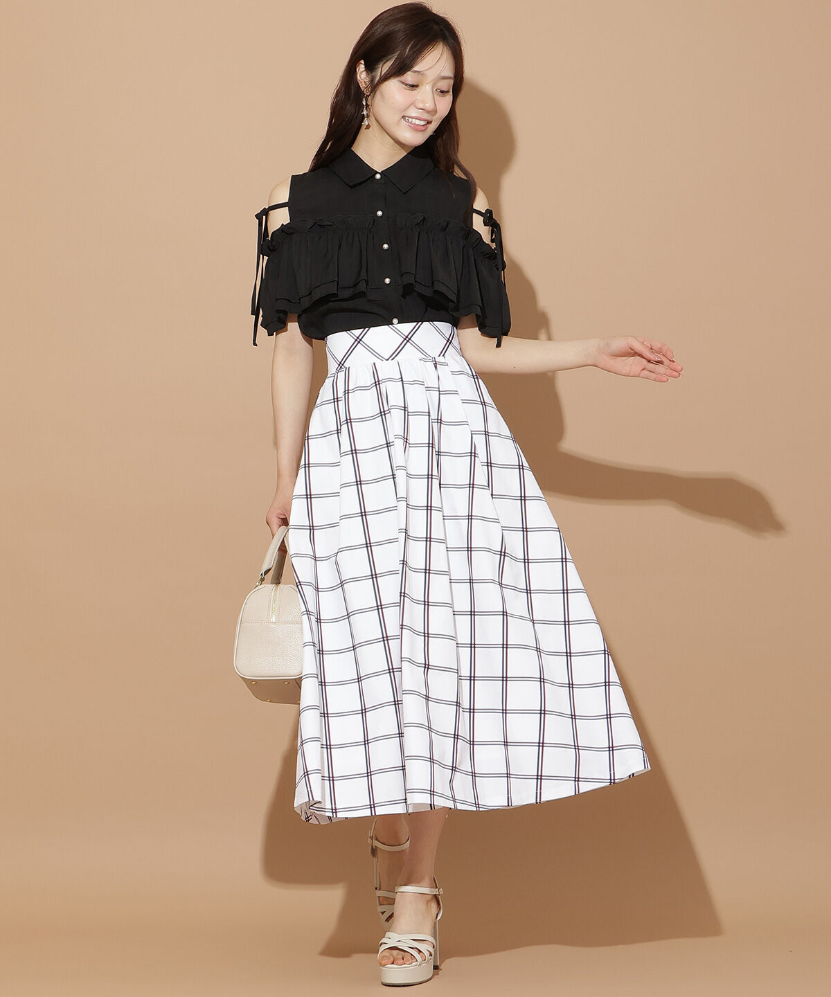 WILLSELECTION「チェック柄タックギャザースカート」|フレア|