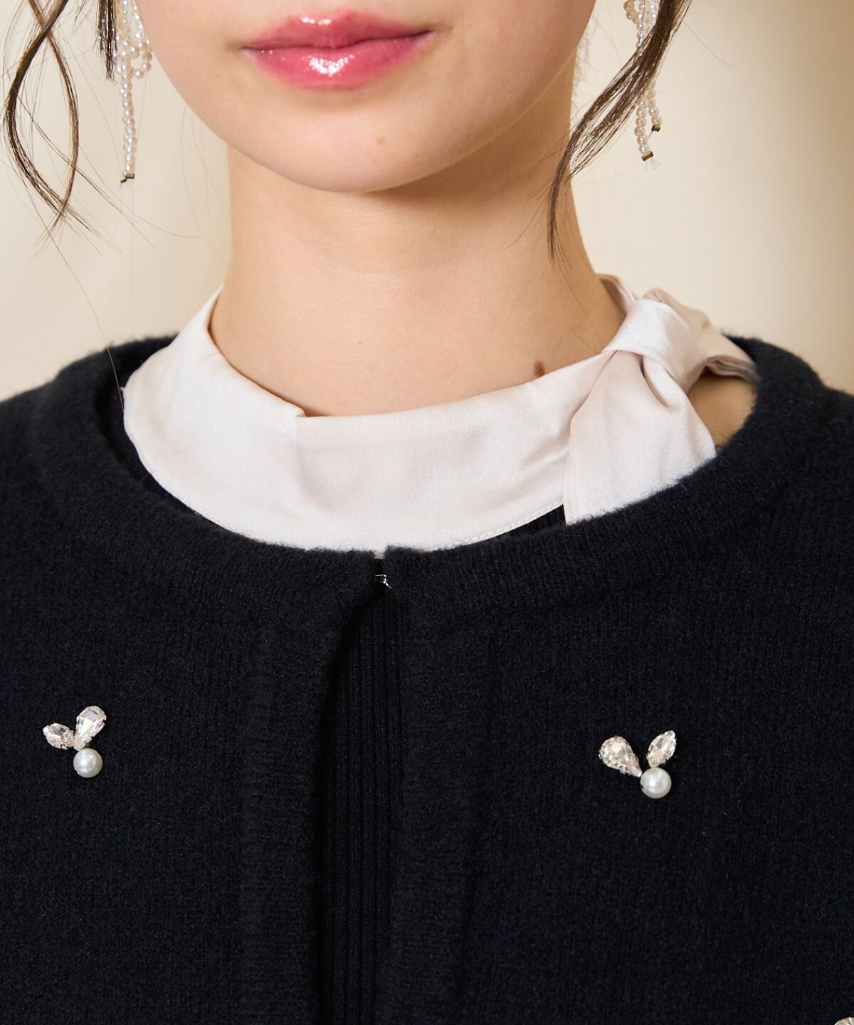 WILLSELECTION「ノーカラービジューニットジャケット」|カーディガン|