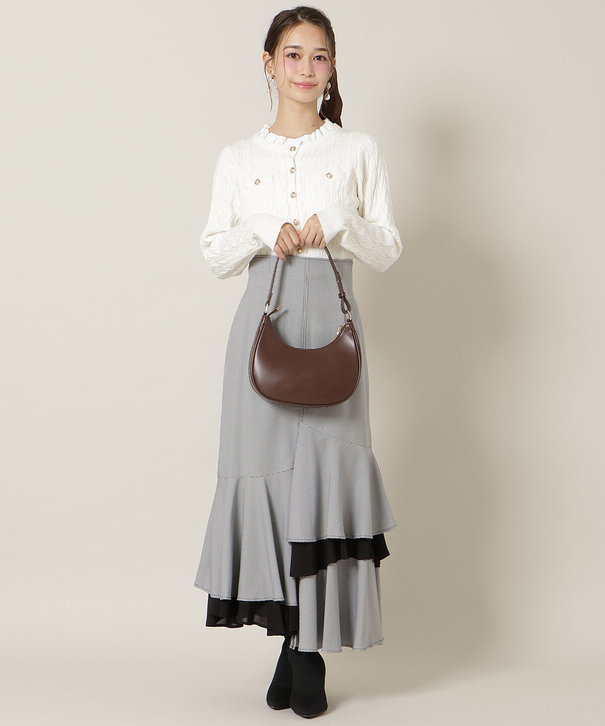 WILLSELECTION「フリルレイヤードケーブルニット」|ニット・セーター|