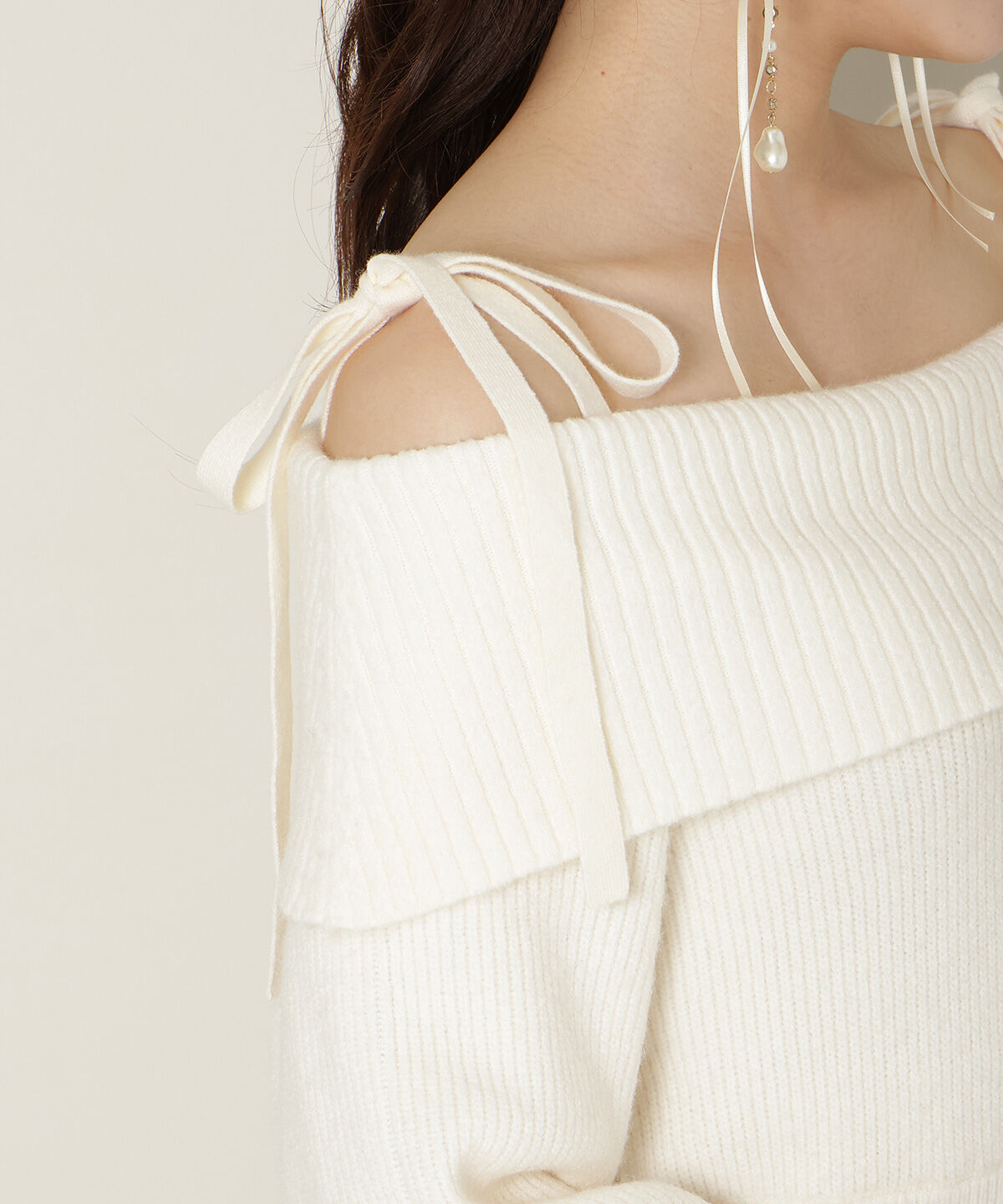 WILLSELECTION「オープンショルダープリーツニットワンピース」|ワンピース|