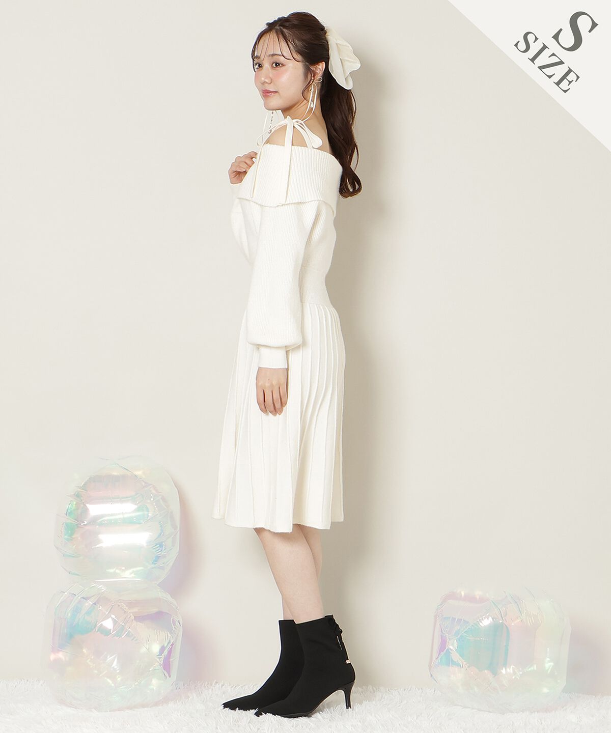 WILLSELECTION「オープンショルダープリーツニットワンピース」|ワンピース|