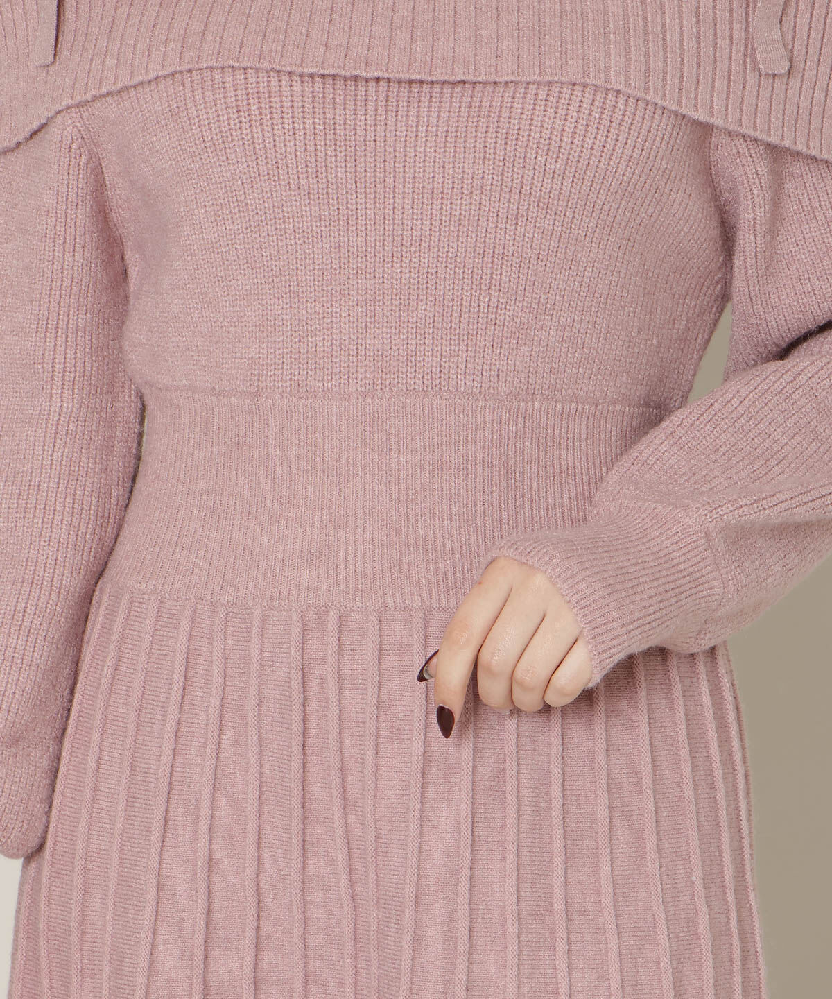 WILLSELECTION「オープンショルダープリーツニットワンピース」|ワンピース|