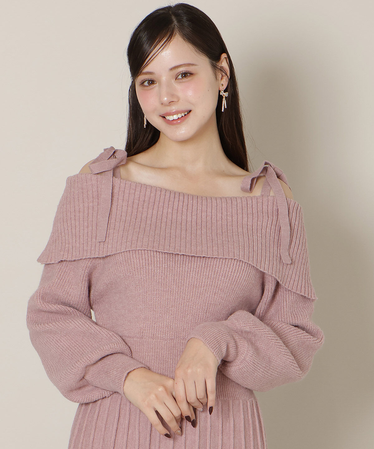 WILLSELECTION「オープンショルダープリーツニットワンピース」|ワンピース|