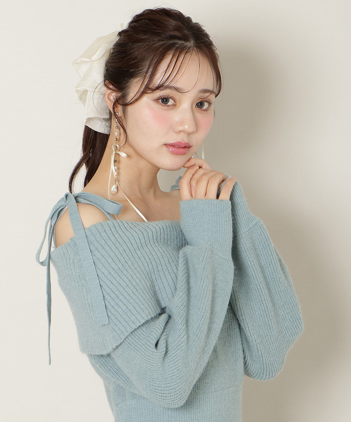 WILLSELECTION「オープンショルダープリーツニットワンピース」|ワンピース|