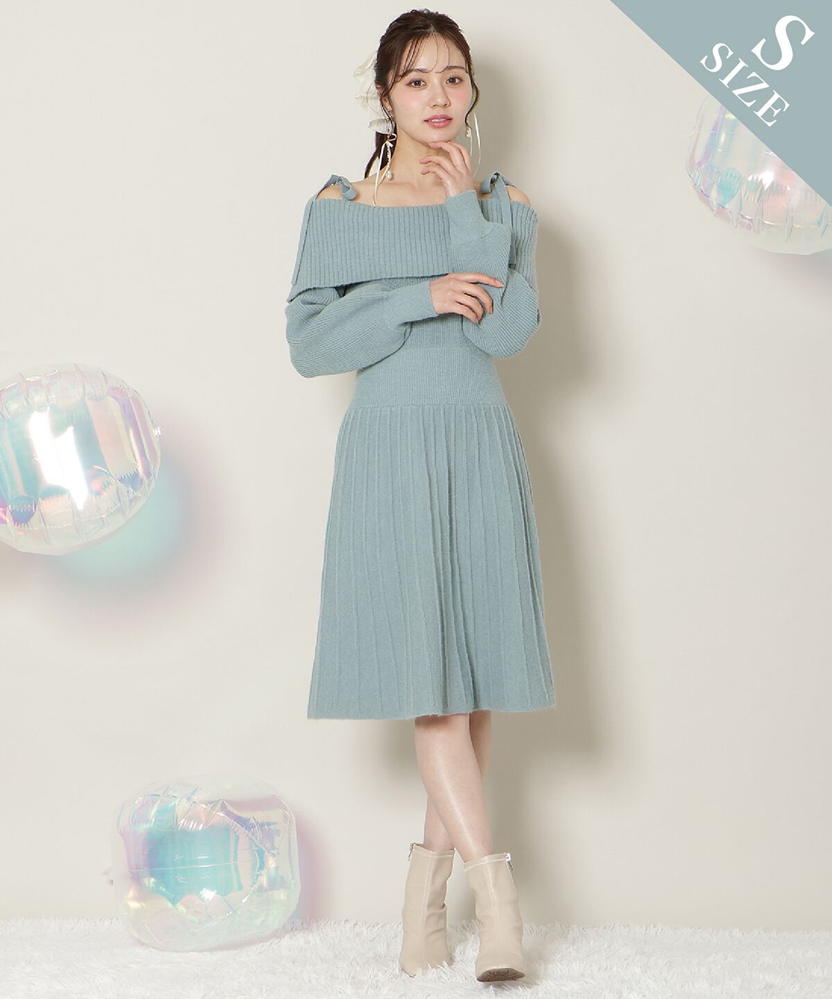 WILLSELECTION「オープンショルダープリーツニットワンピース」|ワンピース|