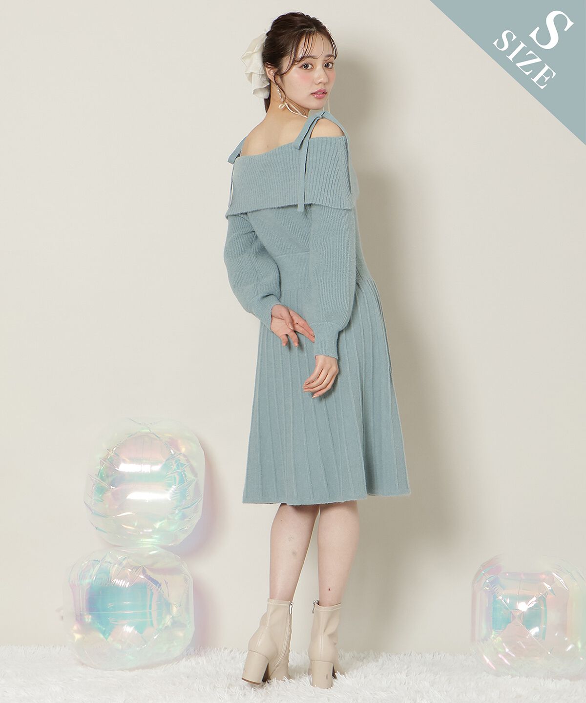 WILLSELECTION「オープンショルダープリーツニットワンピース」|ワンピース|