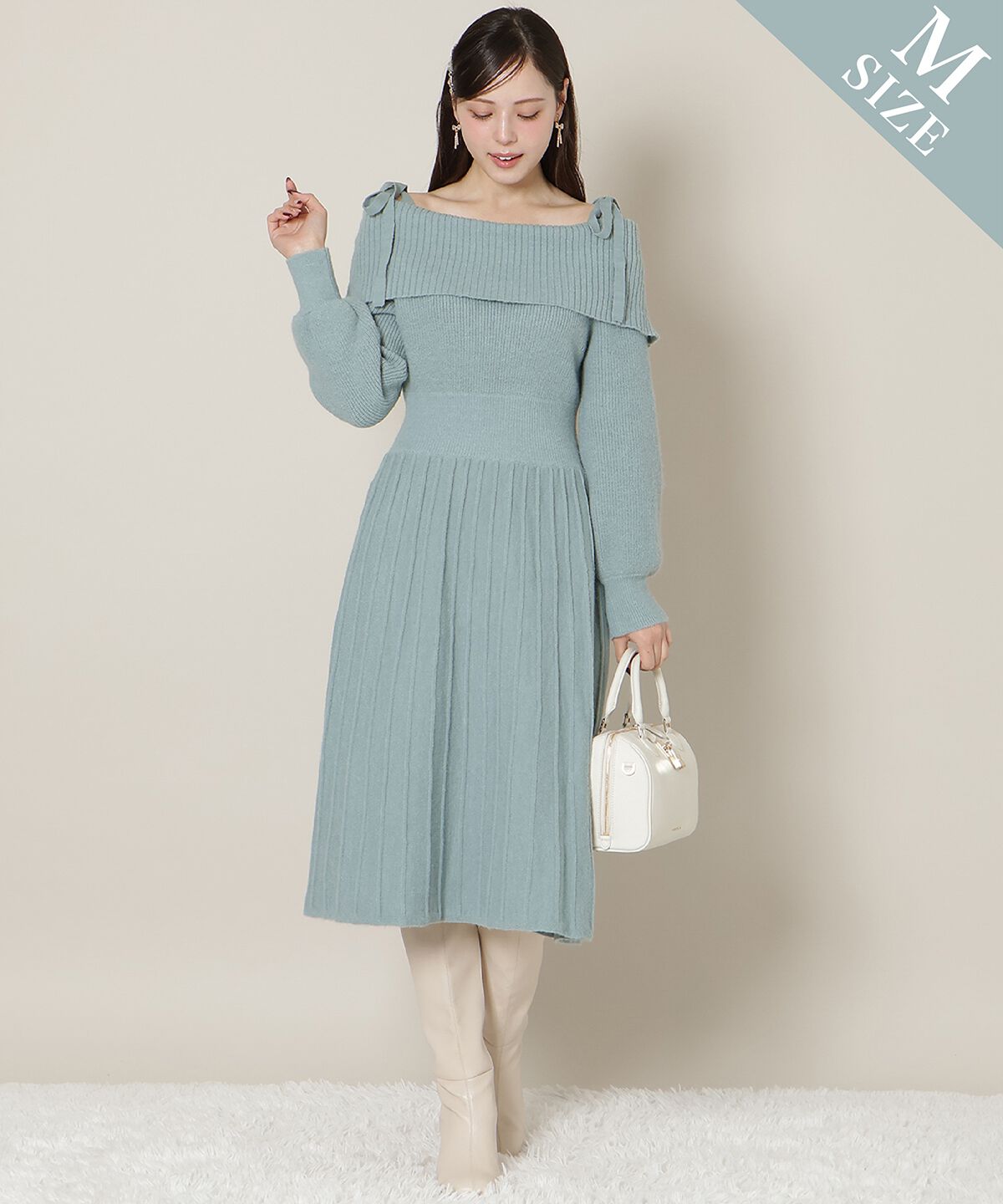 WILLSELECTION「オープンショルダープリーツニットワンピース」|ワンピース|