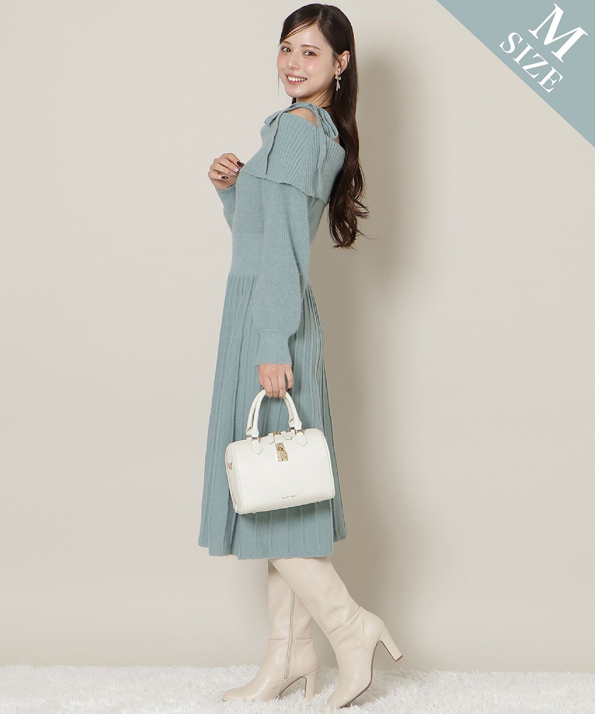 WILLSELECTION「オープンショルダープリーツニットワンピース」|ワンピース|