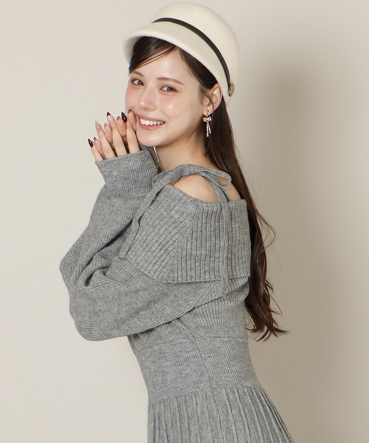 WILLSELECTION「オープンショルダープリーツニットワンピース」|ワンピース|