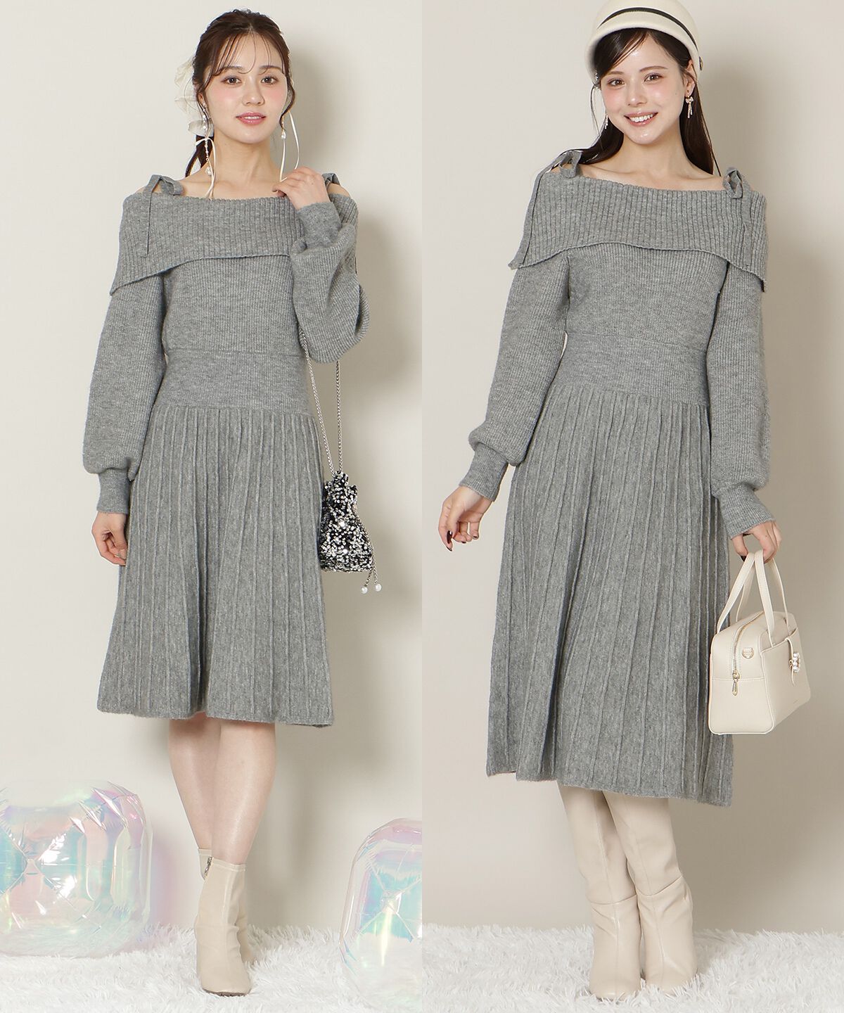 WILLSELECTION「オープンショルダープリーツニットワンピース」|ワンピース|