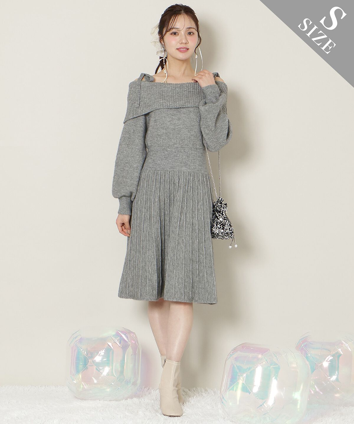 WILLSELECTION「オープンショルダープリーツニットワンピース」|ワンピース|