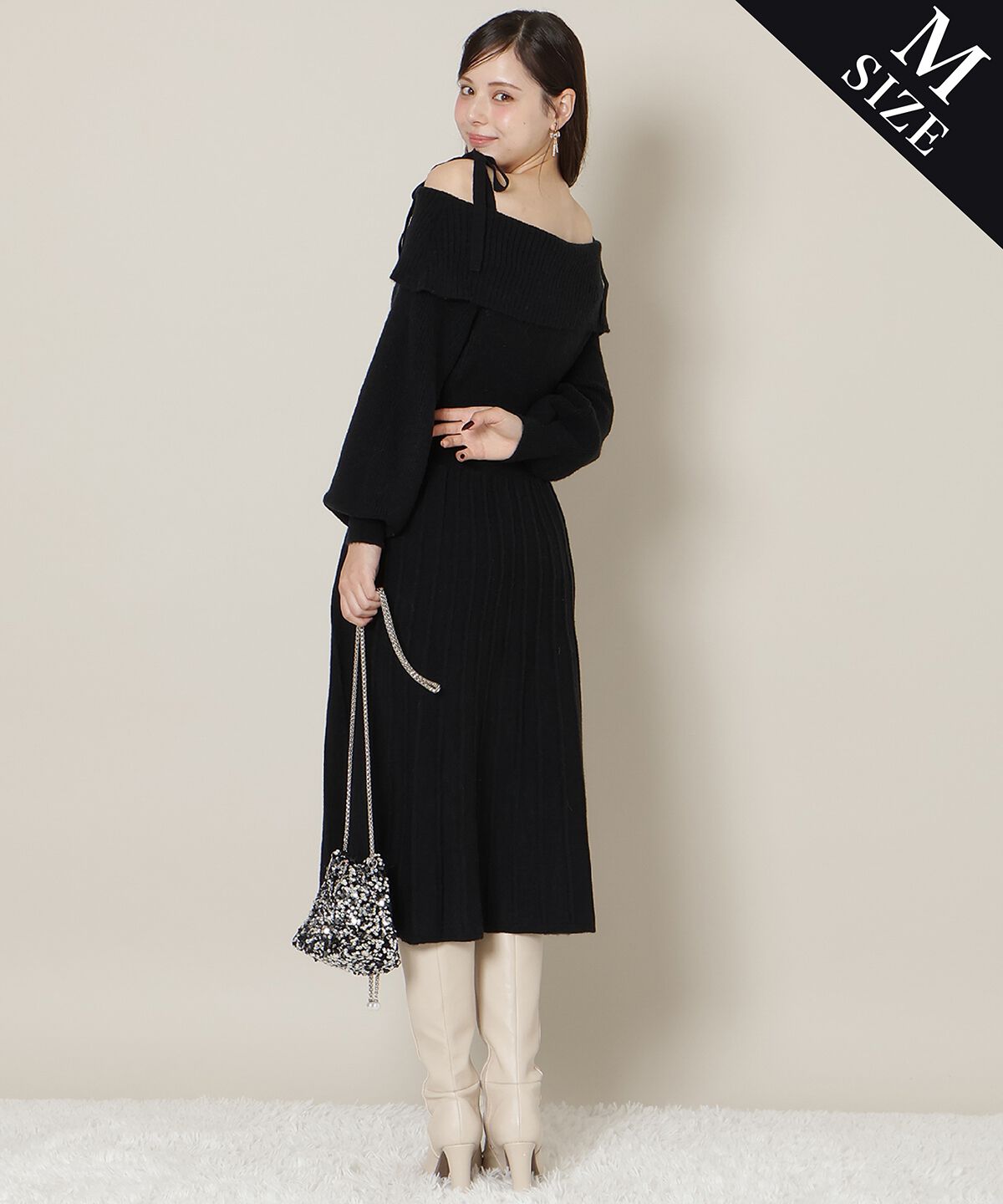 WILLSELECTION「オープンショルダープリーツニットワンピース」|ワンピース|