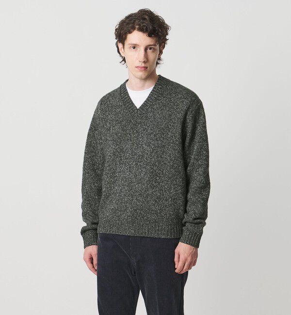 UNITED ARROWS「ウール コットン カシミア ムリネ Vネック ニット」|ニット・セーター|DK.GREEN