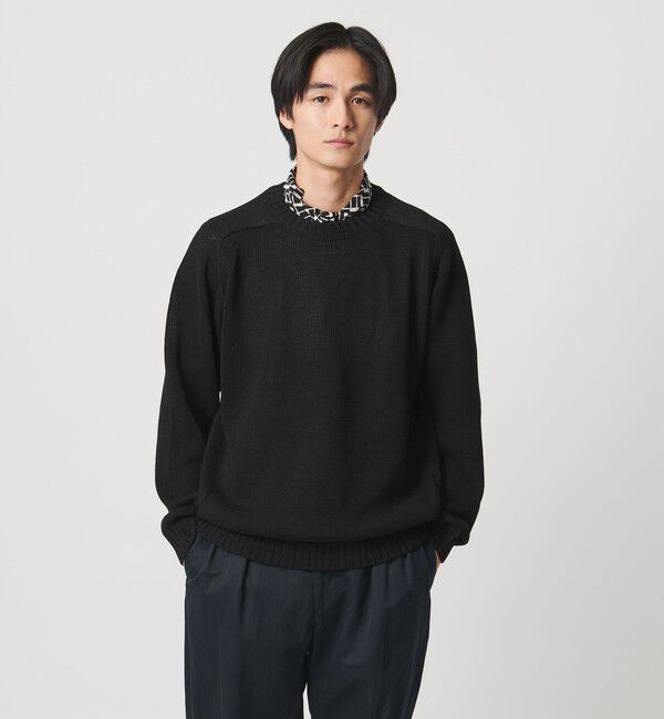UNITED ARROWS「テープヤーン 天竺編み  クルーネック サマーニット」|ニット・セーター|BLACK