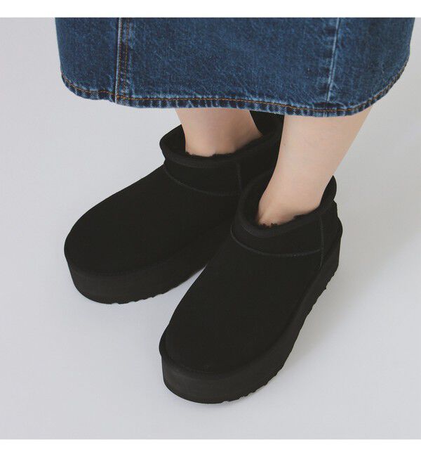 Ray BEAMS 「UGG(R) / Women's Classic Ultra Mini Platform / クラシック ウルトラ ミニ プラットフォーム」|ロングブーツ|BLACK