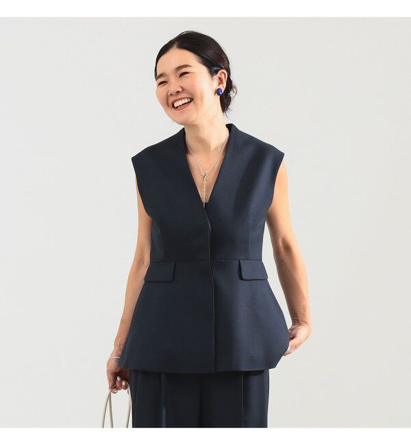 Demi-Luxe BEAMS 「エディター東原妙子 &times; Demi-Luxe BEAMS / ツイル ペプラム ジレ」|ダウン|NAVY