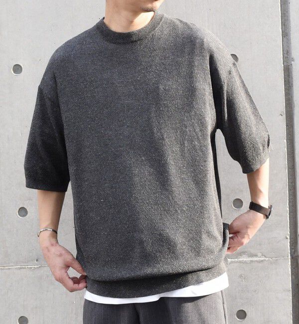 SHIPS any「SHIPS any: 〈手洗い可能〉リネンミックス サマーニット リラックス シアー Tシャツ◇」|Tシャツ・カットソー|ダークグレー