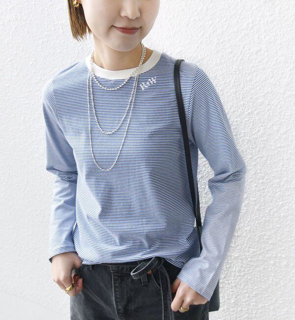 SHIPS for women「《一部追加予約》【WEB限定】〈洗濯機可能〉刺繍 デザイン ボーダー リンガー TEE」|Tシャツ・カットソー|