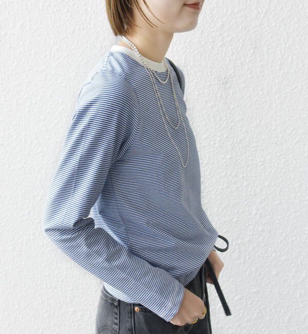 SHIPS for women「《一部追加予約》【WEB限定】〈洗濯機可能〉刺繍 デザイン ボーダー リンガー TEE」|Tシャツ・カットソー|