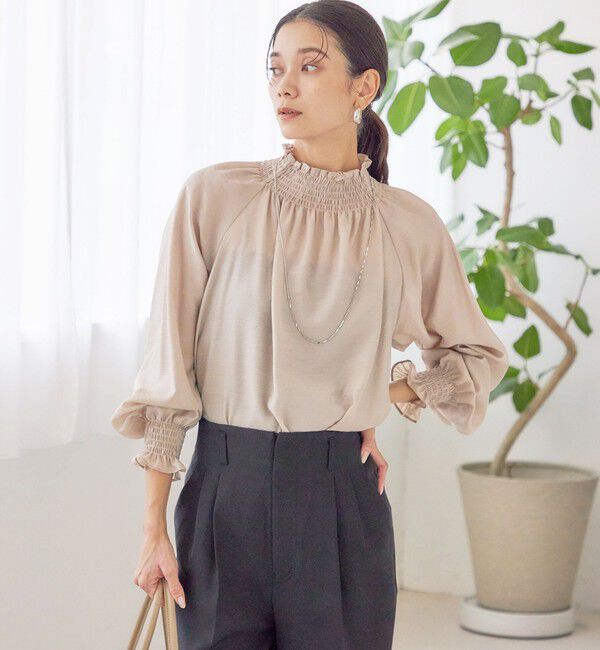 SHIPS for women「〈洗濯機可能〉シャーリング ネック 長袖 ブラウス」|シャツ・ブラウス|