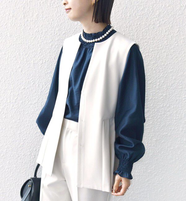 SHIPS for women「〈洗濯機可能〉シャーリング ネック 長袖 ブラウス」|シャツ・ブラウス|