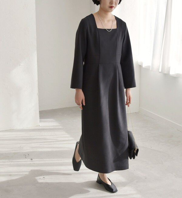 quaranciel「quaranciel:〈洗濯機可能〉ダブルクロス スクエアネック ロング ワンピース（セットアップ対応）」|ワンピース|