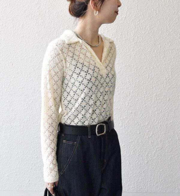 SHIPS any「SHIPS any:〈手洗い可能〉起毛 レース 開襟 スキッパー プルオーバー」|Tシャツ・カットソー|