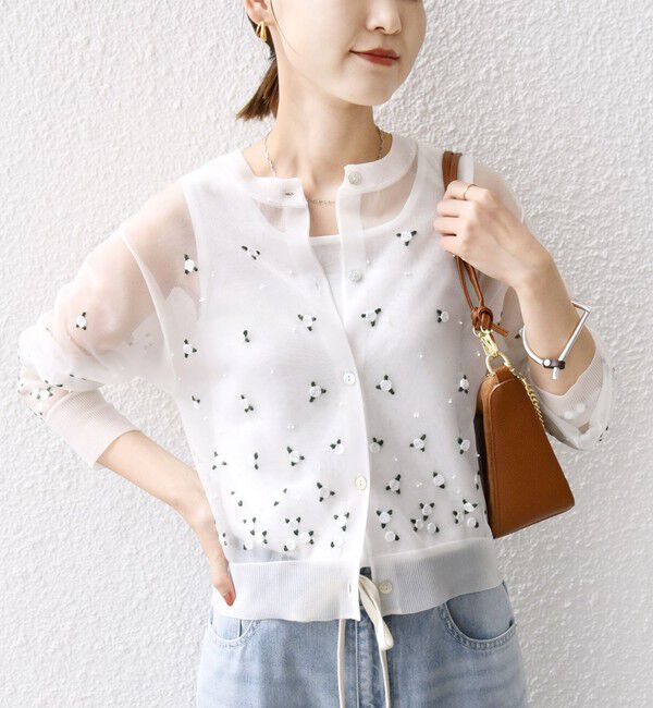 SHIPS for women「〈手洗い可能〉フラワー 刺繍 2WAY カーディガン」|カーディガン|