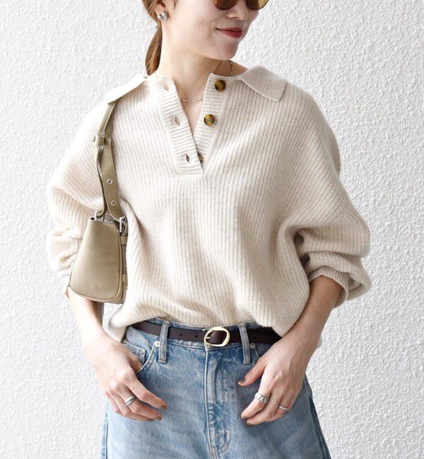 SHIPS any「SHIPS any:〈手洗い可能〉AQUA カシミヤ ミックス ポロ ニット」|ニット・セーター|